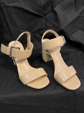 Prune Beige Patent Block Heel Sandals